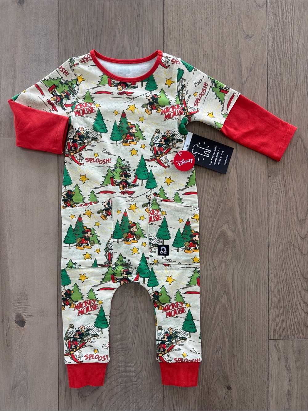 Rags to Raches Red & Cream Mickey Mouse Holiday romper